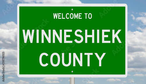 Rendering of a green 3d highway sign for Winneshiek County photo