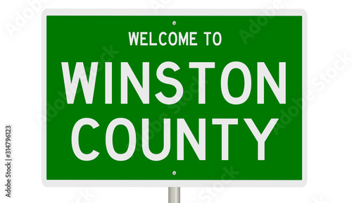 Rendering of a green 3d highway sign for Winston County © Rex Wholster