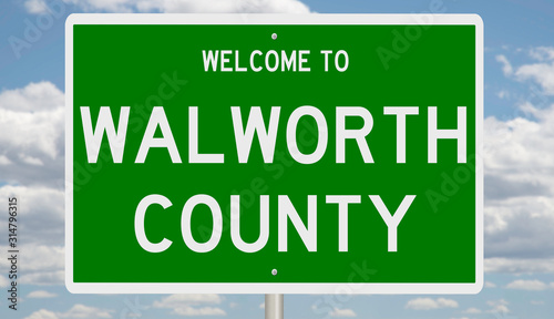 Rendering of a green 3d highway sign for Walworth County photo