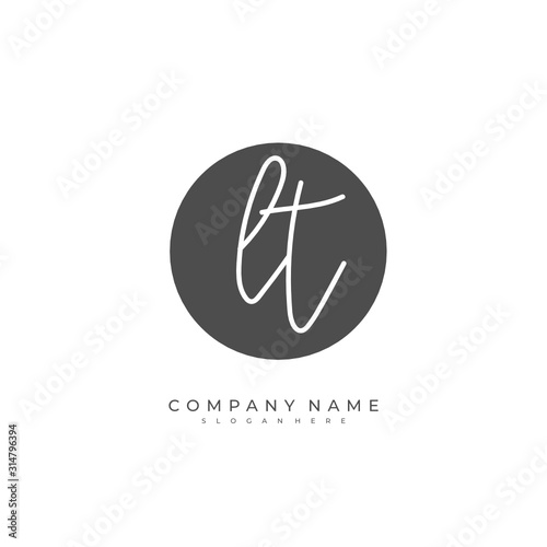 Handwritten initial letter L T LT for identity and logo. Vector logo template with handwriting and signature style.