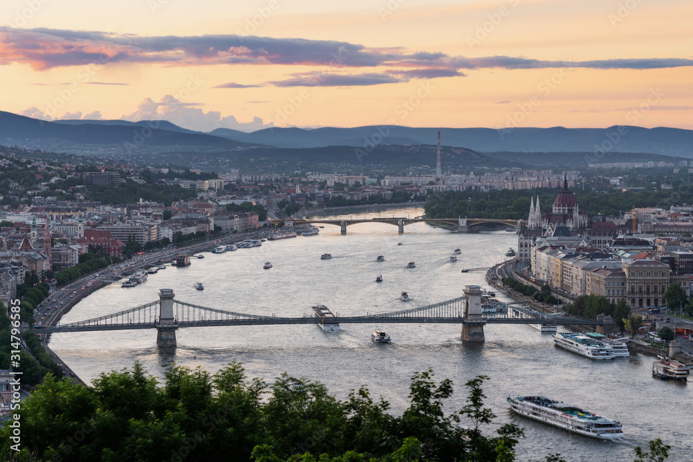 Budapest city, Hungarian Parliament and the Chain Bridge in Hungary	