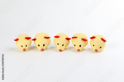 Chinese New Year rat mouse shaped cookie on white background