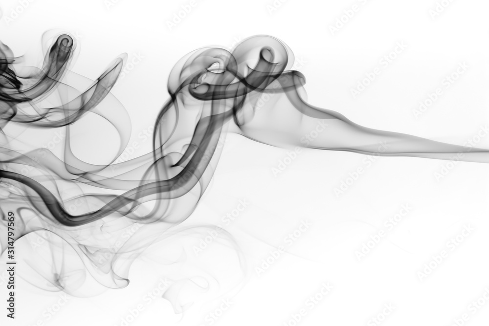 Toxic of black smoke on white background for design. abstract art