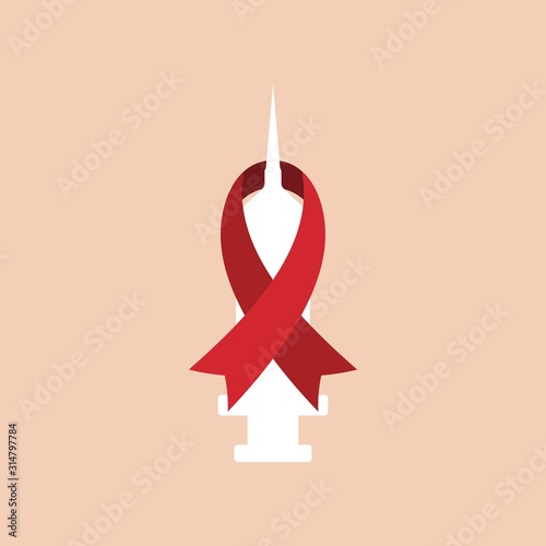 World aids day logo concept design. Aids awareness red ribbon. Medical Design illustration. Aids treatment with vertical and horizontal lines.