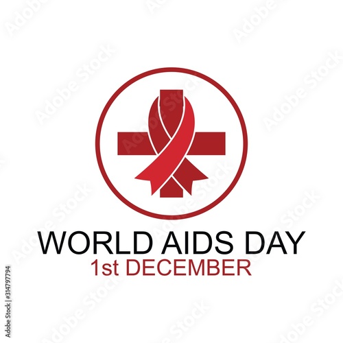 World aids day logo concept design. Aids awareness red ribbon. Medical Design illustration. Aids treatment with vertical and horizontal lines.