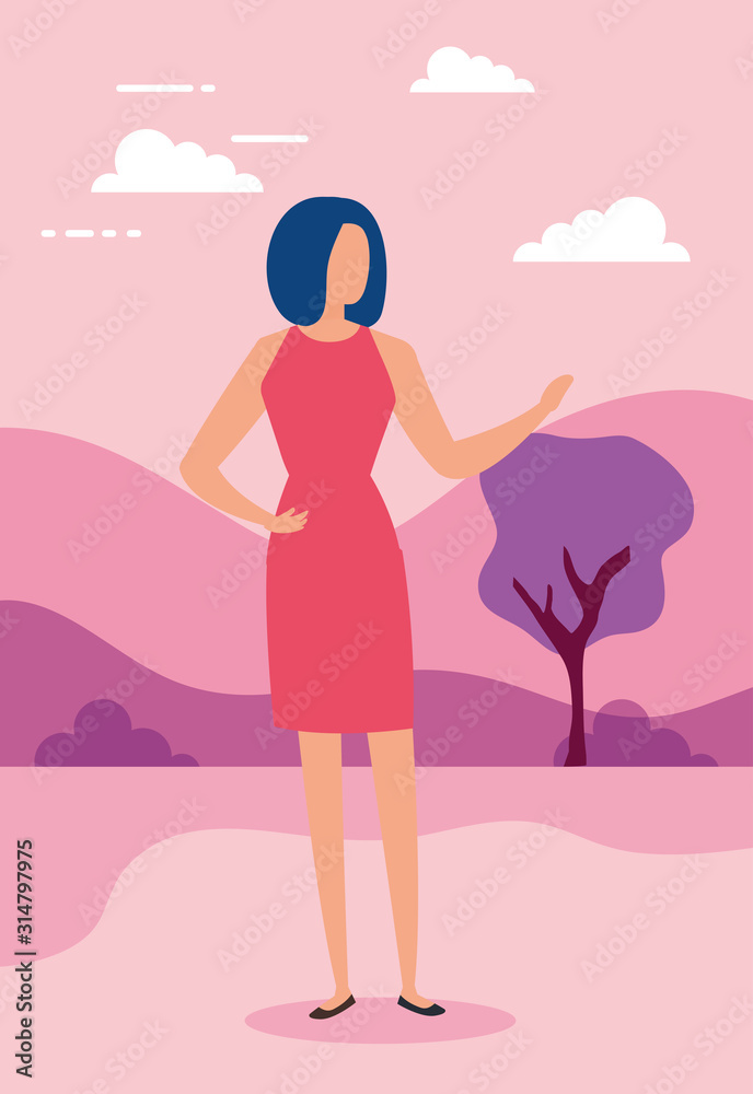 beautiful woman in park nature characters vector illustration design