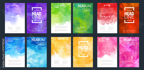 Brochure template design bundle set for layout  flyer cover with watercolor background