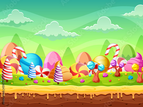Fantasy Sweet candy land panorama of illustration