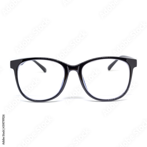Close up black eye glasses isolated on white background,Nerd glasses isolated on white