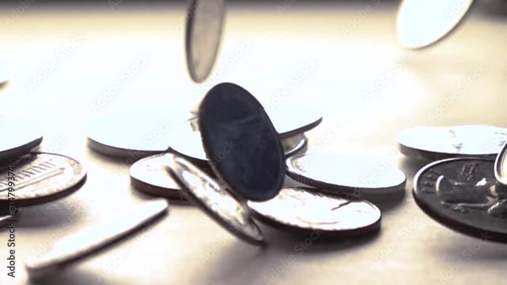 Canadian Coins Falling. Canadian Nickels, dimes and quarters. Coinage ...