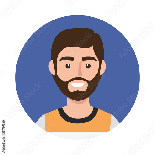 face young man in frame circular avatar character icon vector illustration design