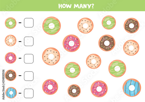 How many donuts are there. Count the number of doughnuts.