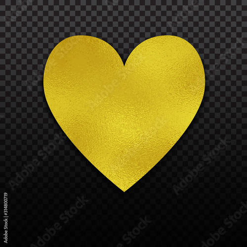 Gold foil heart for luxury Valentine, wedding or birthday greeting card. Golden foil design.