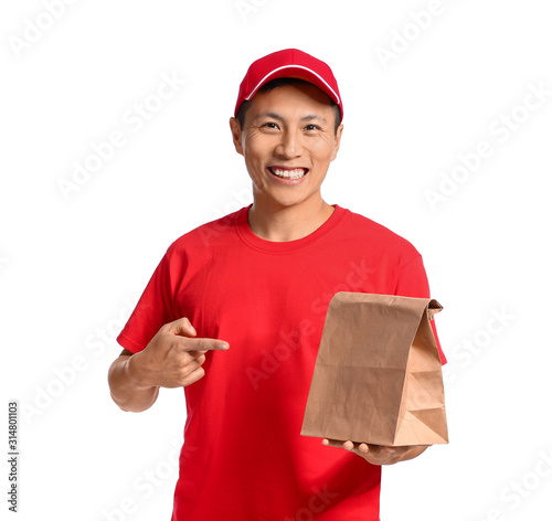 Asian worker of food delive...
