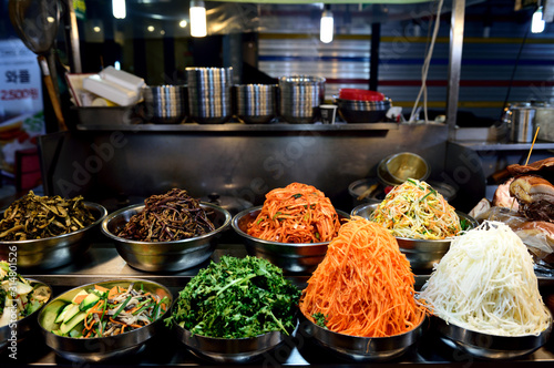Photography Bowls of traditional Korean cooking ingredients, Seoul, South Korea