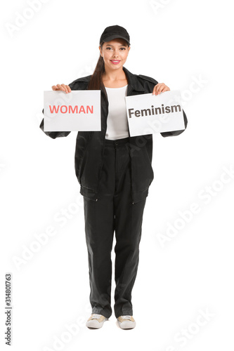Female worker holding paper...