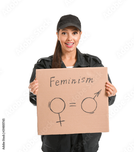 Female worker holding cardb...
