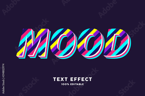 3D colorful stripe lines text effect  editable text