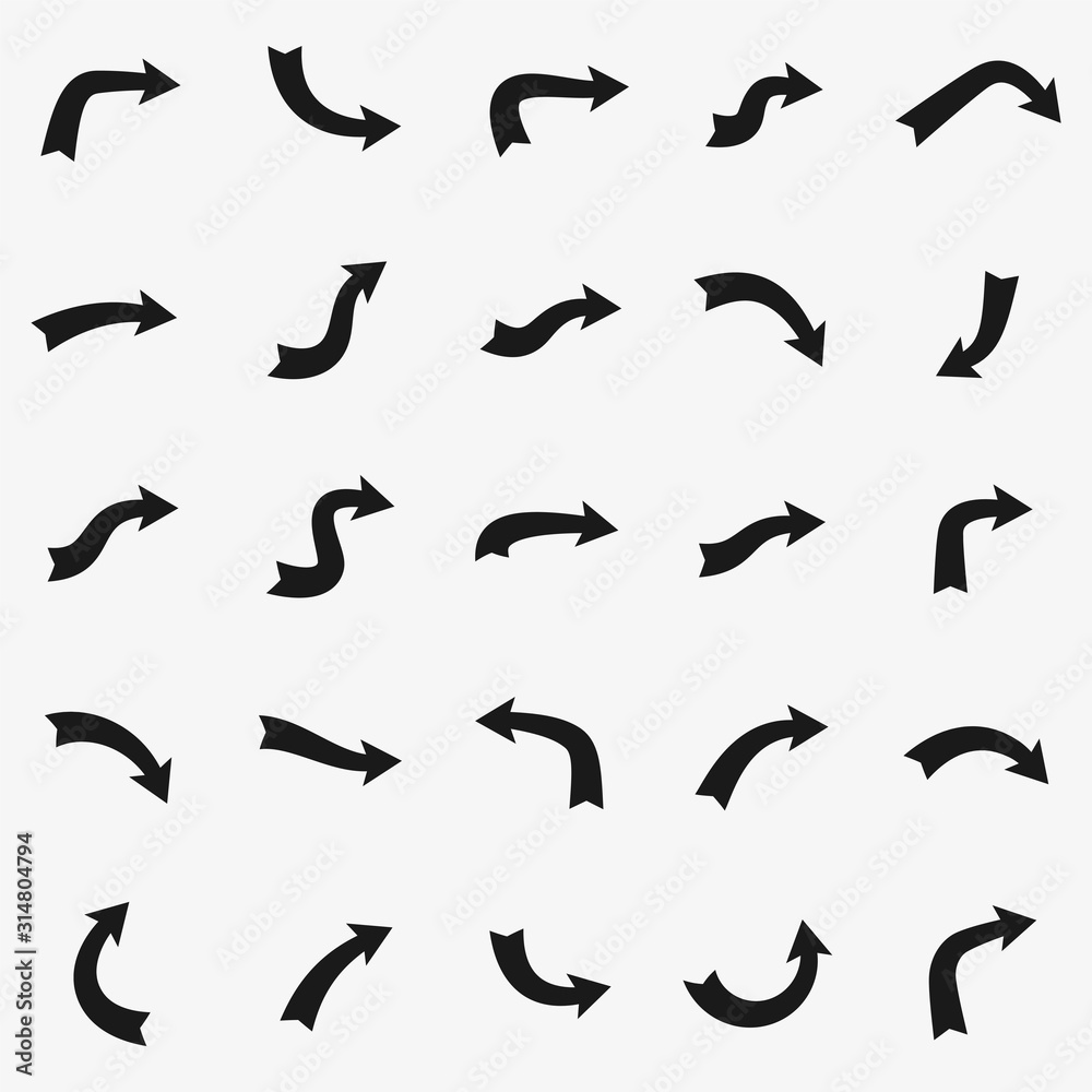 Set of black curved arrows isolated on light background. Set of black curved arrows isolated on light background.