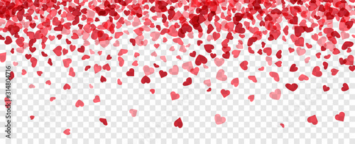 Love valentine's background with pink falling hearts over transparent grid. photo