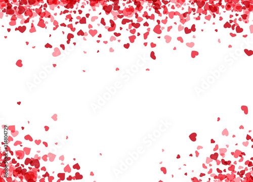 Love valentine s background with pink falling hearts over white.