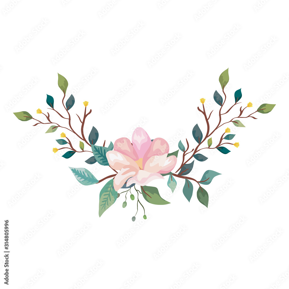 cute flowers with branches and leafs natural vector illustration design