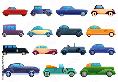 Car old icons set. Cartoon set of car old vector icons for web design photo