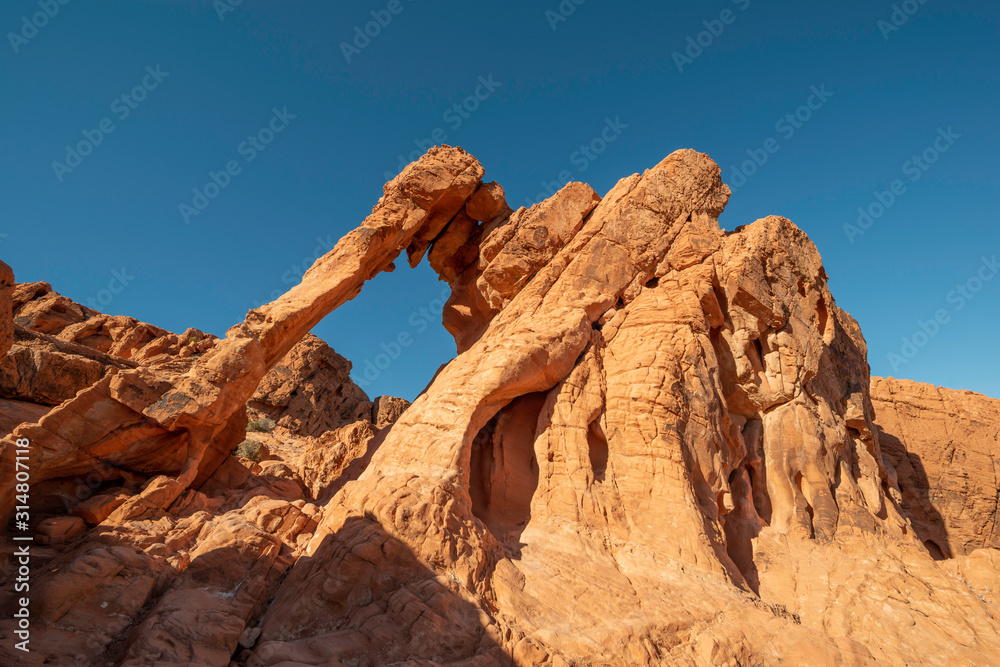 USA, Nevada, Clark County, Valley of Fire. The Elephant Rock formation has become one of the most recognizable symbols of this state park.