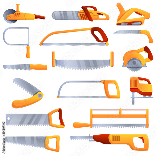 Saw icons set. Cartoon set of saw vector icons for web design