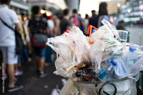 Photography Pile of used plastic bags in the bin