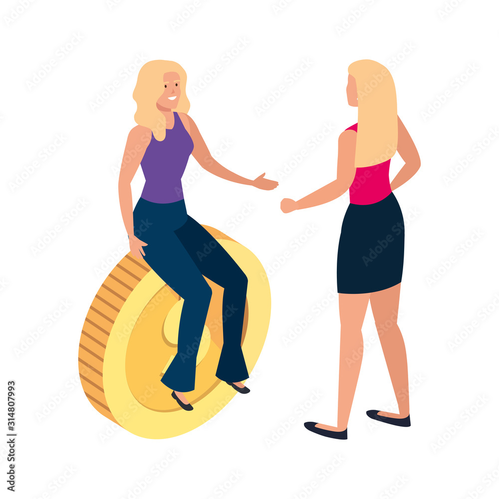 beautiful women with coin isolated icon vector illustration design