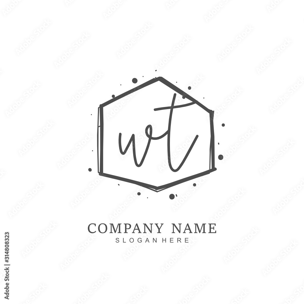 Handwritten initial letter W T WT for identity and logo. Vector logo template with handwriting and signature style. Handwritten initial letter W T WT for identity and logo. Vector logo template with handwriting and signature style.