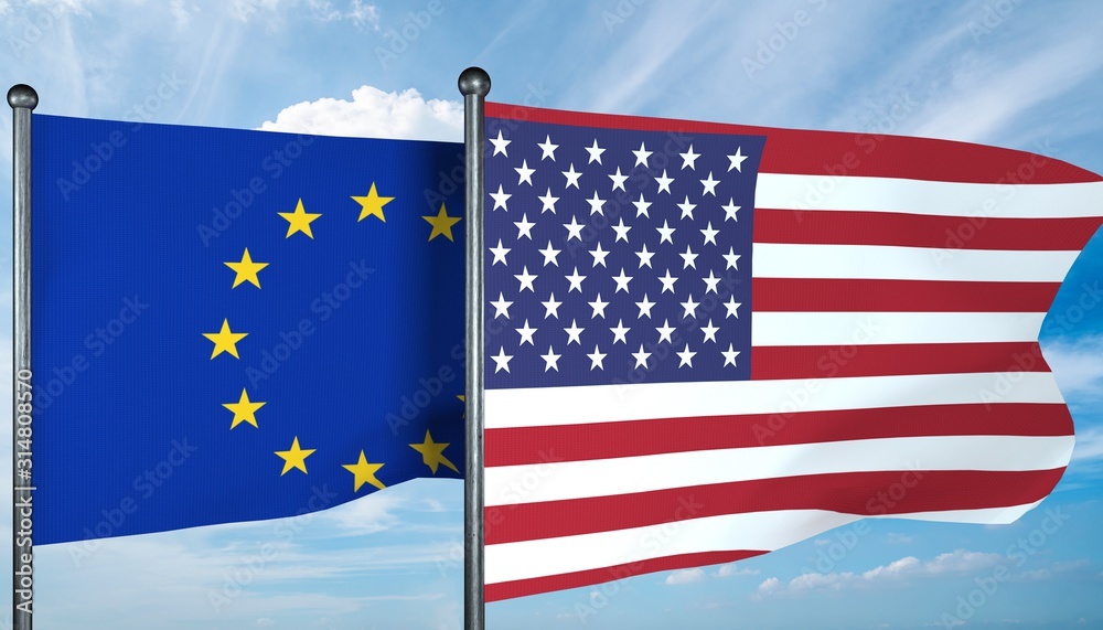 3D illustration of USA and European Union flag 3D illustration of USA and European Union flag