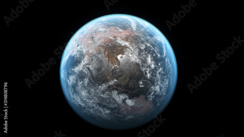 3D scene Earth globe with atmosphere and clouds view from the space no stars with use NASA earth images