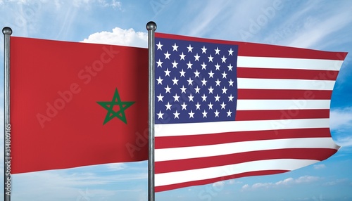 3D illustration of USA and Morocco flag