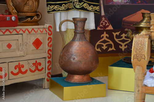 Interior of the museum of Kazakh folk musician Kurmangazy Sagyrbaev in the village of Altynzhar, Astrakhan region, Russia