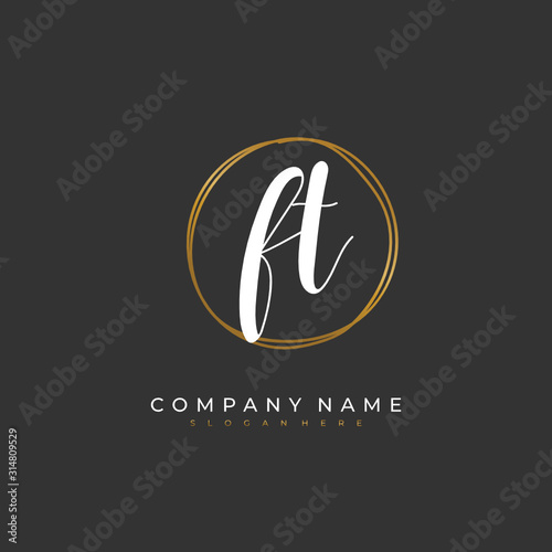 Handwritten initial letter F T FT for identity and logo. Vector logo template with handwriting and signature style.