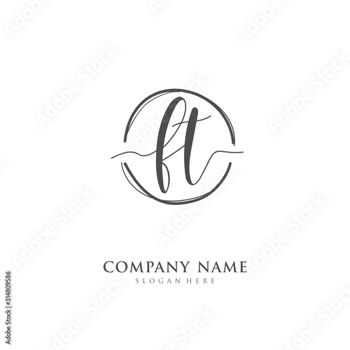 Handwritten initial letter F T FT for identity and logo. Vector logo template with handwriting and signature style.