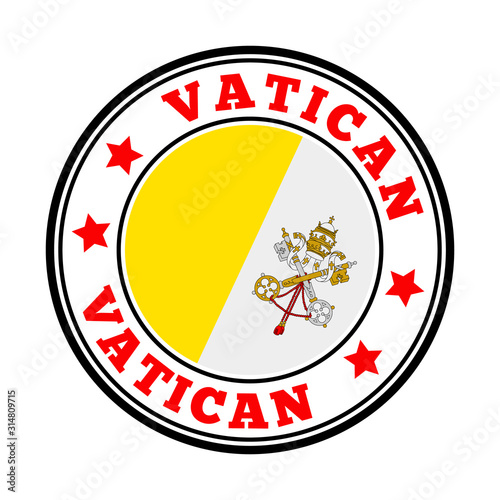 Vatican sign with round country logo and flag. Vector illustration of the holy city's emblem.