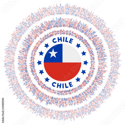 Chile symbol. Radiant country flag with colorful rays. Shiny sunburst with Chile flag. Radiant vector illustration.