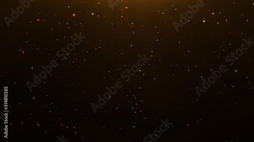 gold particles abstract background with shining golden Floating Dust Particles Flare Bokeh star on Black Background. Futuristic glittering in space. photo
