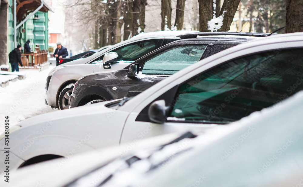 Winter city parking. Winter city parking.