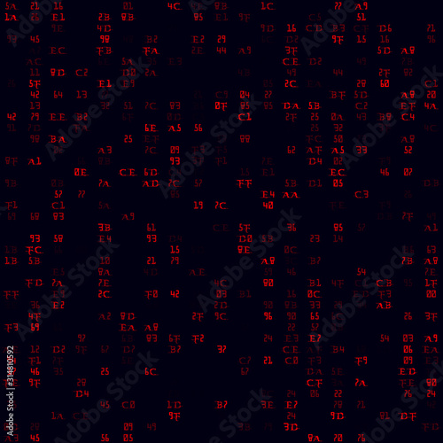 Futuristic tech pattern. Red sparse hexademical pairs seamless pattern. Artistic background. Artistic vector illustration.