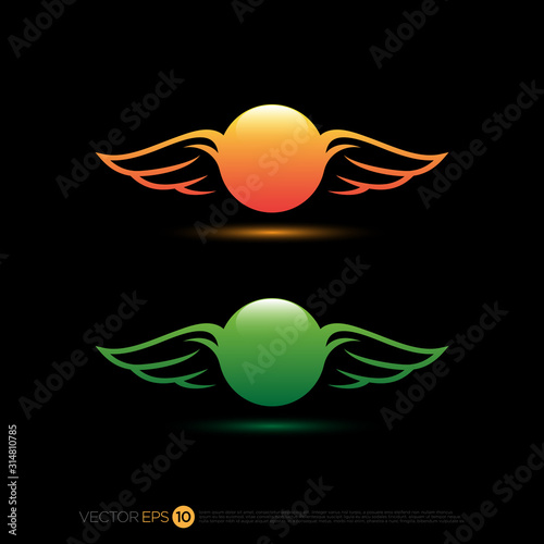 Fototapeta Naklejka Na Ścianę i Meble -  Pictograph of wing with sphere for template logo initial letter, icon, identity vector designs, and graphic resources.