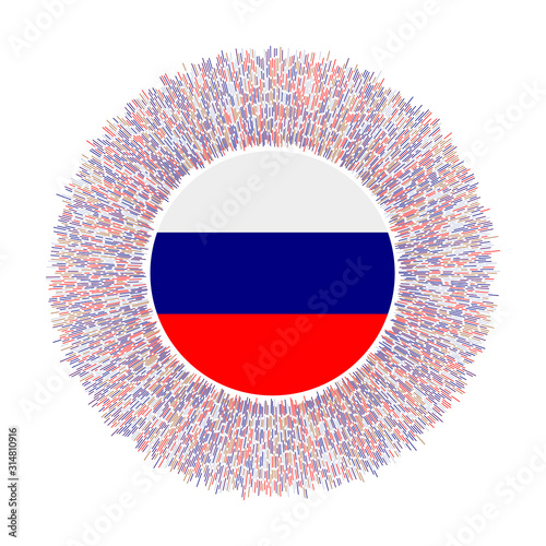 Flag of Russia with colorful rays. Radiant country sign. Shiny sunburst with Russia flag. Authentic vector illustration.