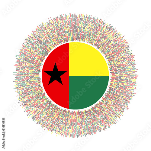 Flag of Guinea-Bissau with colorful rays. Radiant country sign. Shiny sunburst with Guinea-Bissau flag. Stylish vector illustration.