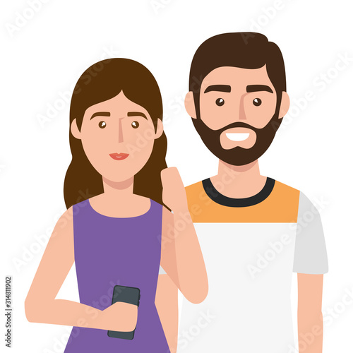 young couple avatar character icon vector illustration design