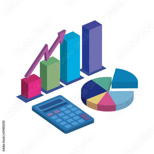 statistics graphics with calculator isolated icon vector illustration design