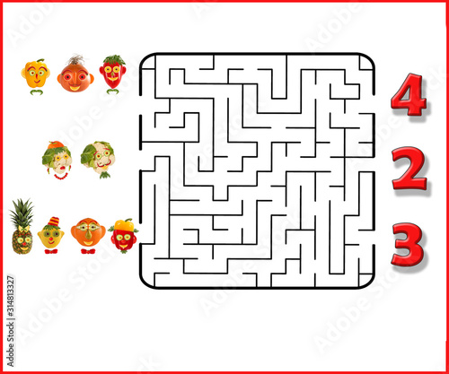 Funny maze game for Preschool Children. Illustration of logical education for children of preschool age.