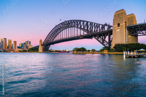 Sydney harbour bridge with city skyline, New south wales, Australia
